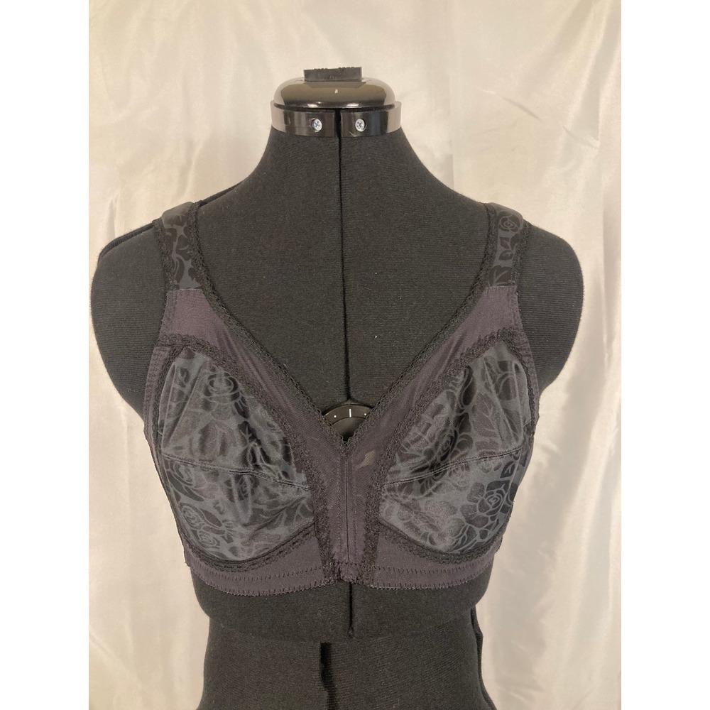 36B Playtex 4693 Black Floral Wireless Full Coverage Bra padded straps comfort